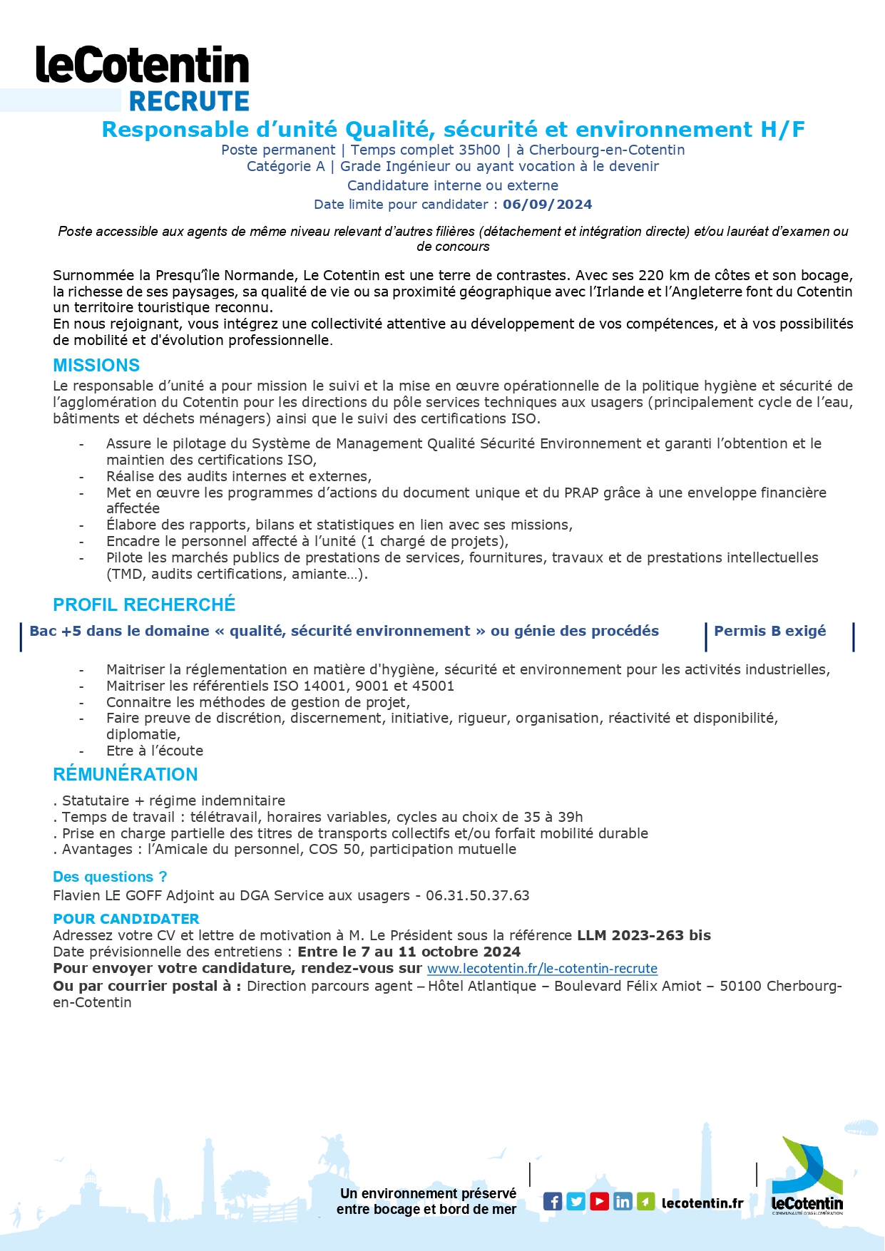 Responsable d’unité Qualité, sécurité et environnement