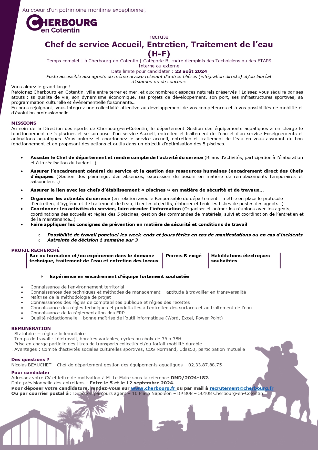 Chef de service Accueil, Entretien, Traitement de l’eau