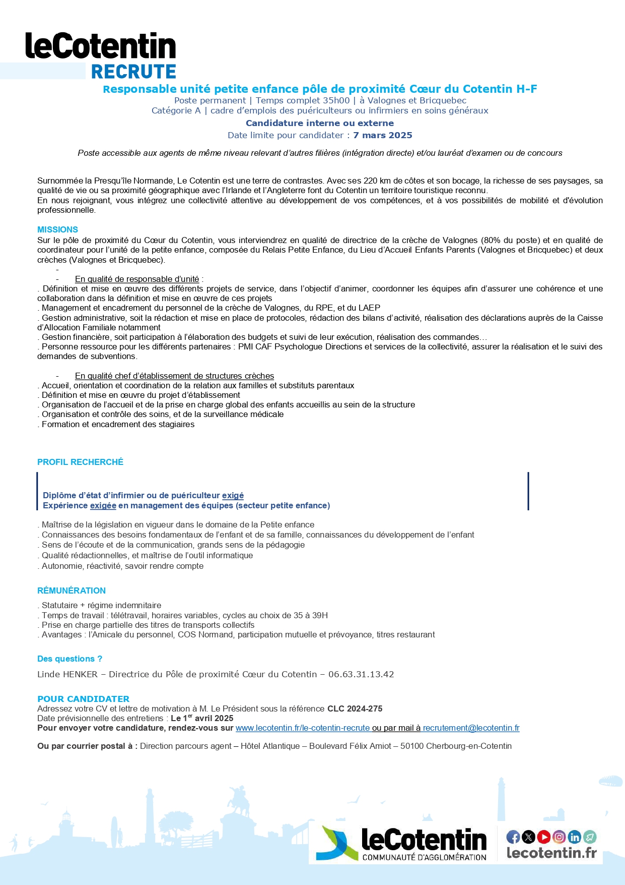 Responsable unité petite enfance pôle de proximité Coeur du Cotentin