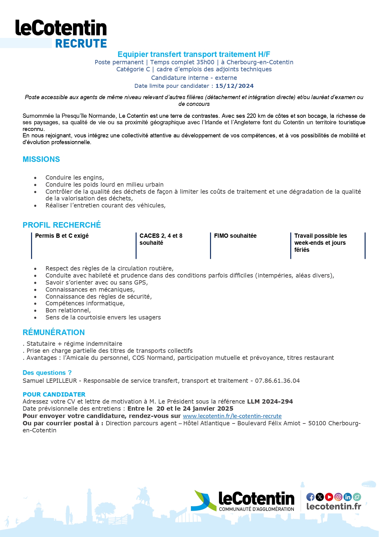 Equipier transfert transport traitement H/F